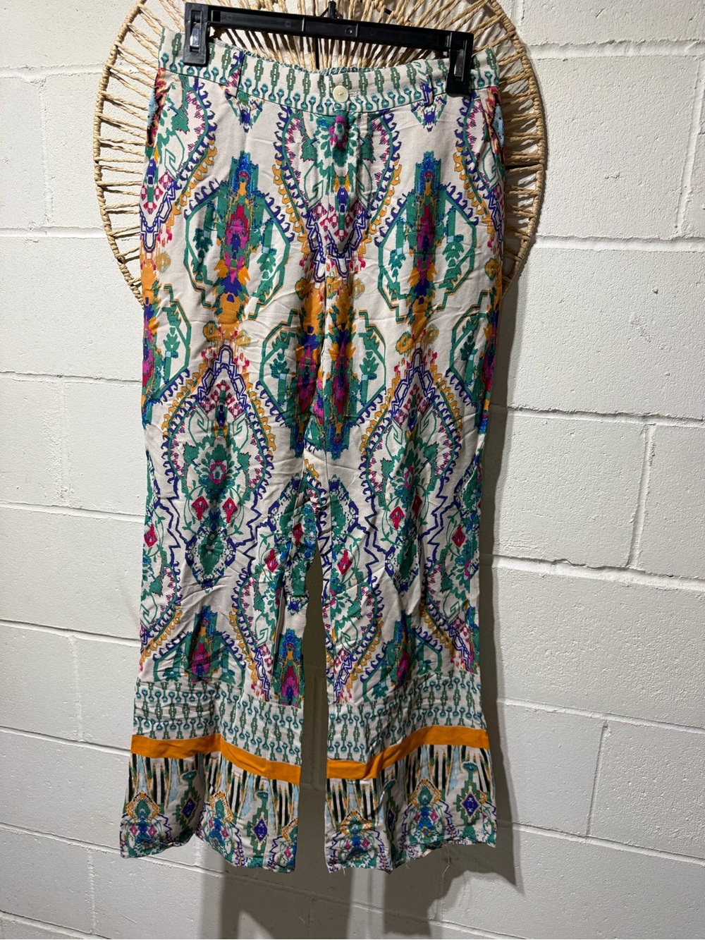 Zara Cream Multicolor Printed Wide-Leg Pants Boho